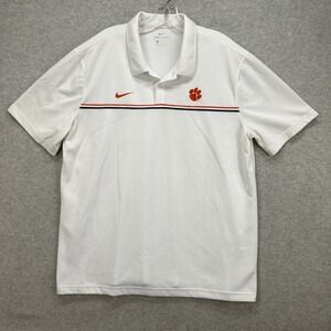 Clemson Tigers Nike Polo Shirt Mens XL White Dri Fit On Field Coach Golf Active